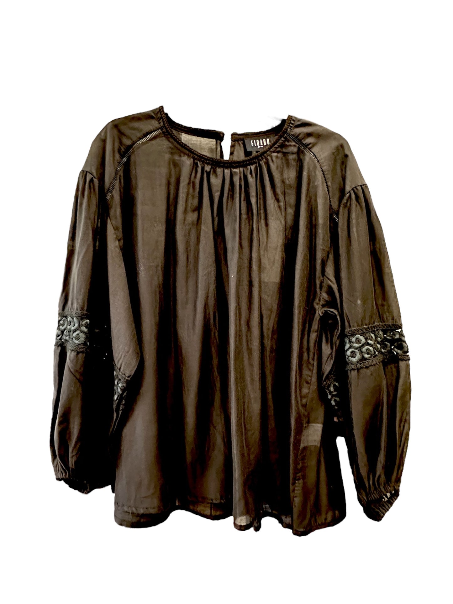 Figaro - Ρομαντική Μπλούζα με Φουσκωτά Μανίκια και Δαντέλα Μαύρο