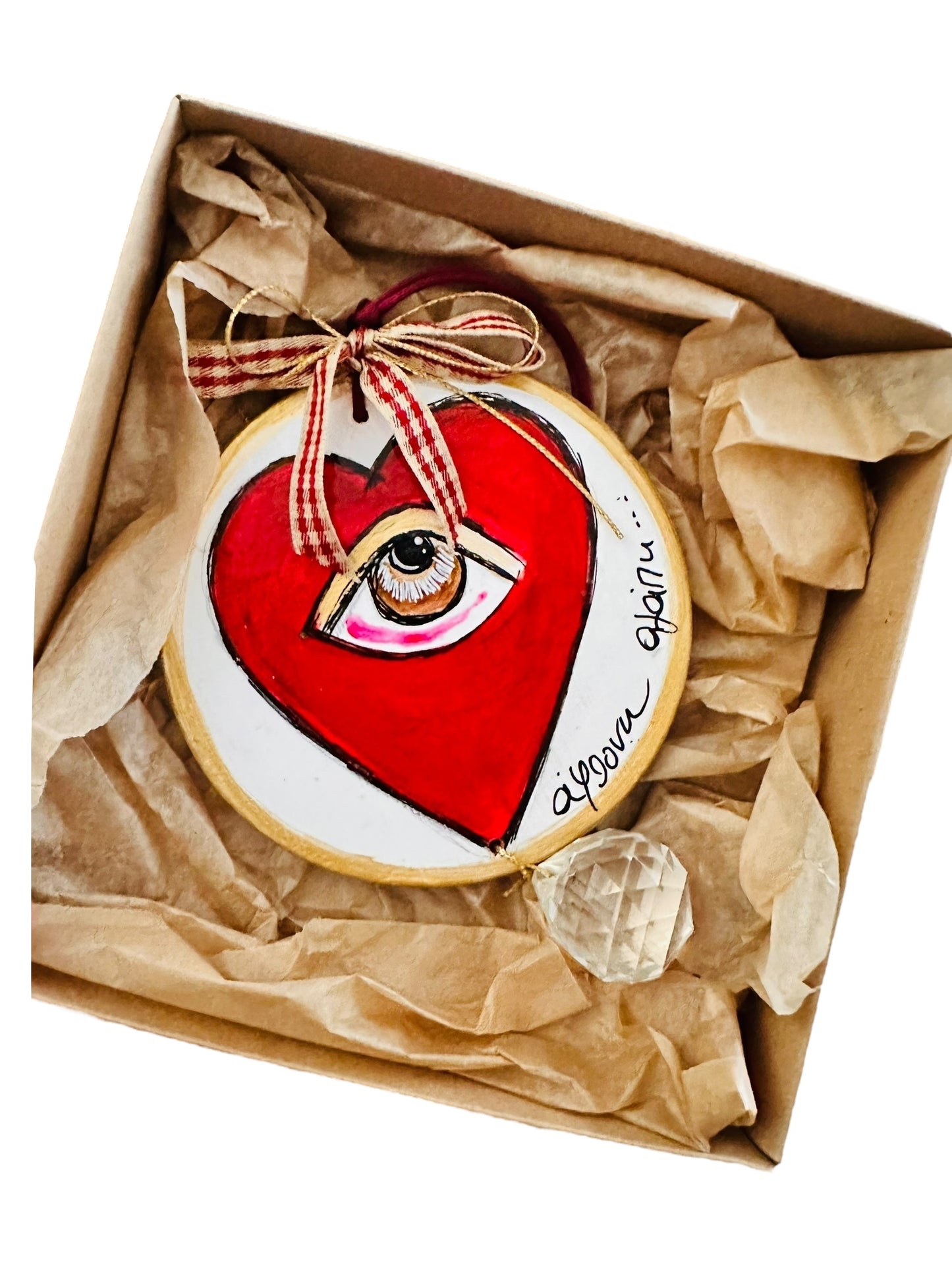 Ψαρόνι - Κεραμική Καρδιά Γούρι Με Κρύσταλλο