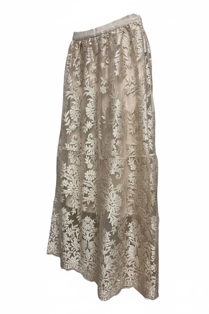 Charizma - Φούστα Maxi Δαντέλα Μπεζ