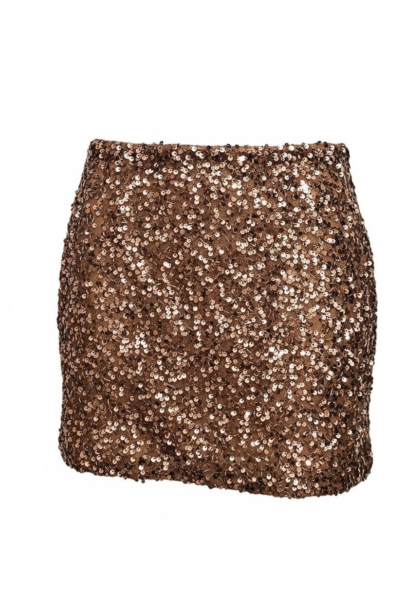 Charizma - Φούστα Μίνι με Λάστιχο στη Μέση & Παγιέτες Καφέ