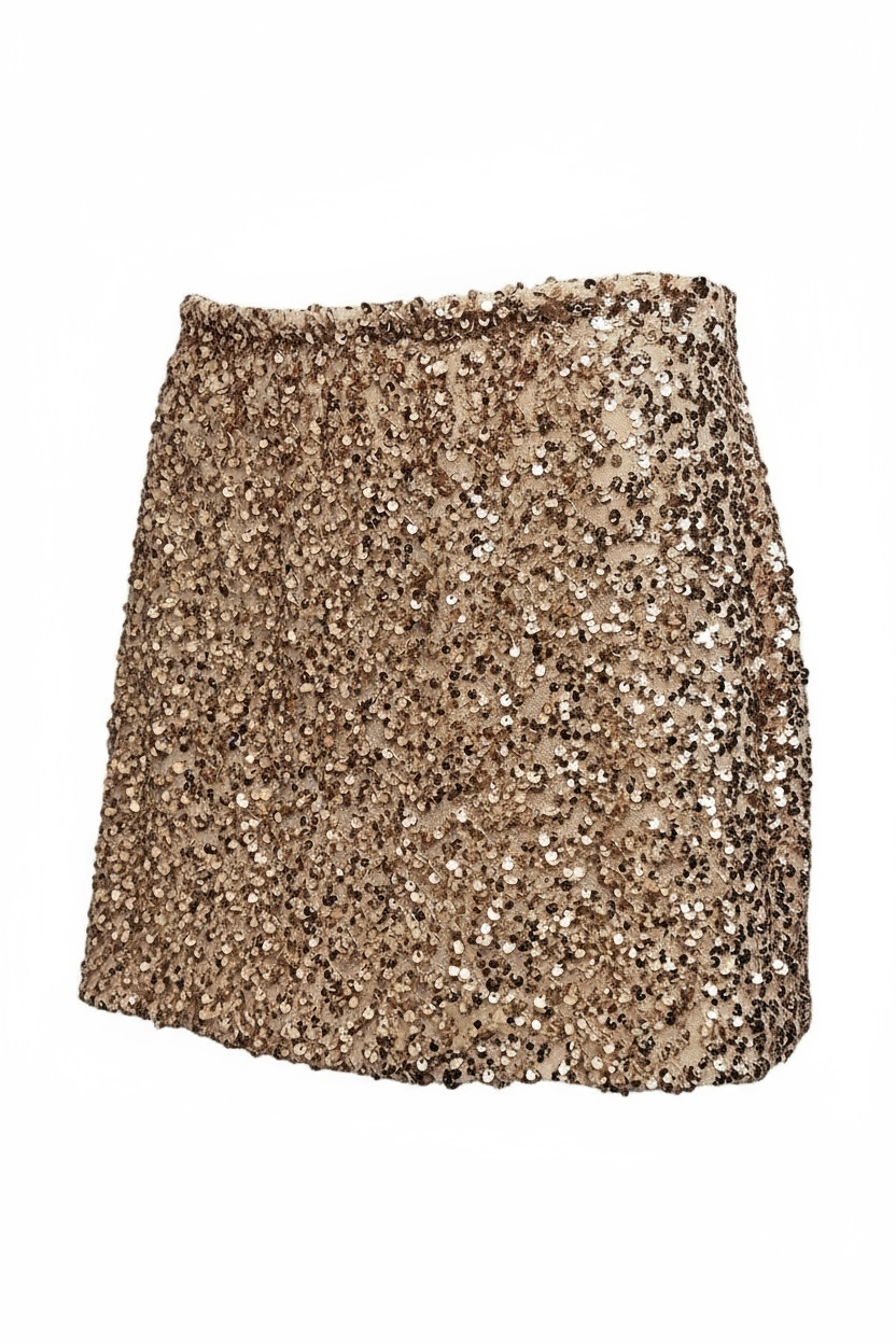 Charizma - Φούστα Μίνι με Λάστιχο στη Μέση & Παγιέτες Μπέζ