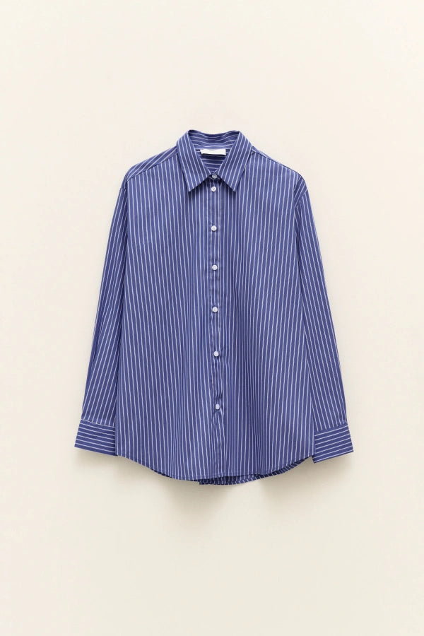 Lumina - Ριγέ Μπλέ Πουκάμισο με Μακριά Μανίκια