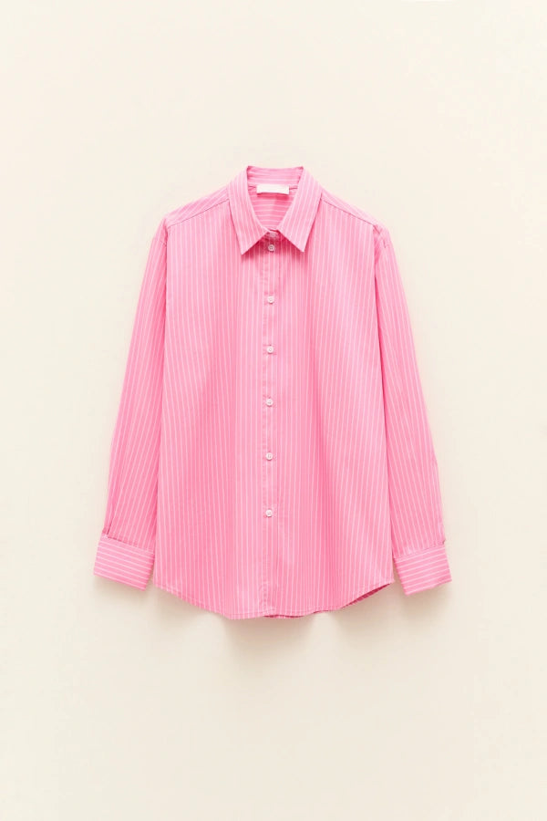 Lumina - Ριγέ Ροζ Πουκάμισο με Μακριά Μανίκια