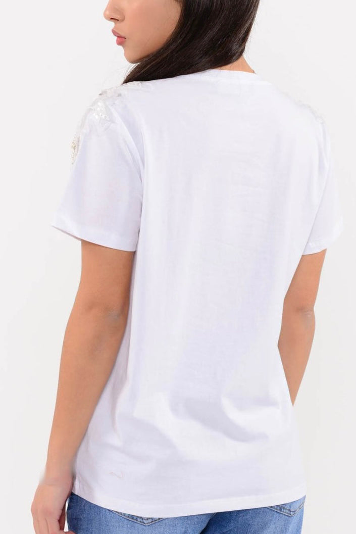 Charizma Μπλούζα T-shirt Κέντημα Στρας Λευκό
