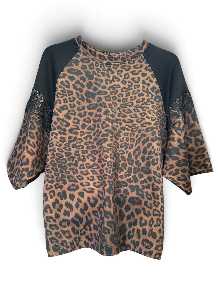 Figaro - Μπλούζα Animal print με λεπτομέρειες & Δαντέλα στους ώμους