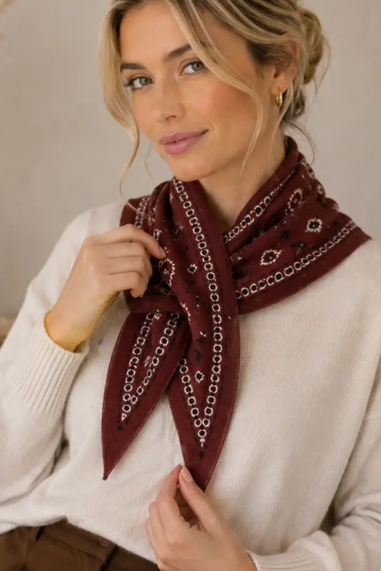 Lineta - Παχύ Τριγωνικό Μαντήλι Bordeaux Bandana 102x36 cm