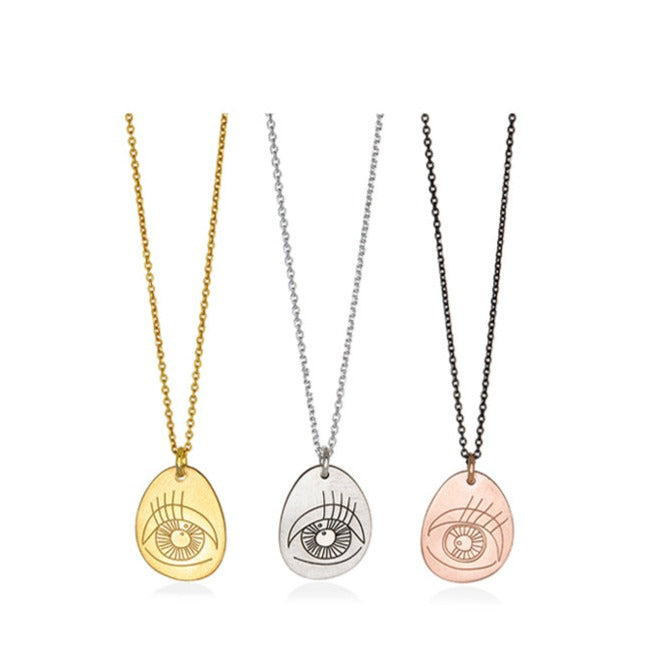 Pavlina Verouki Classic Eyes - Ασημένιο Κολιέ Μικρό Βότσαλο Μάτι Χρυσό