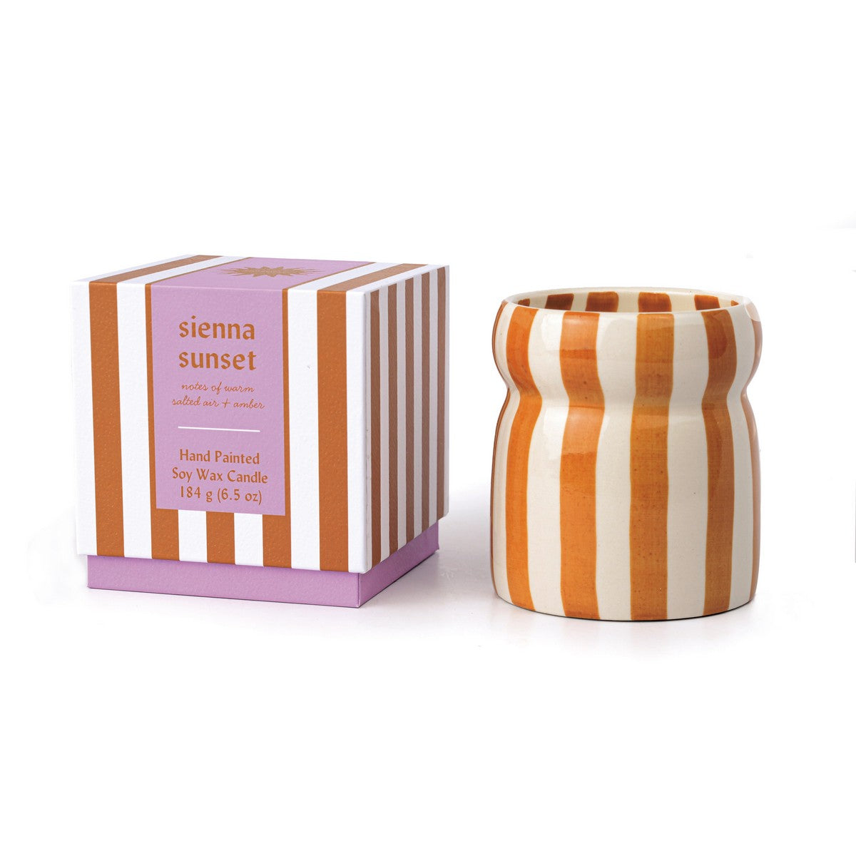 Paddywax Cabana Sienna Sunset - Φυτικό Κερί 184gr σε πορτοκαλί ριγέ κεραμικό δοχείο
