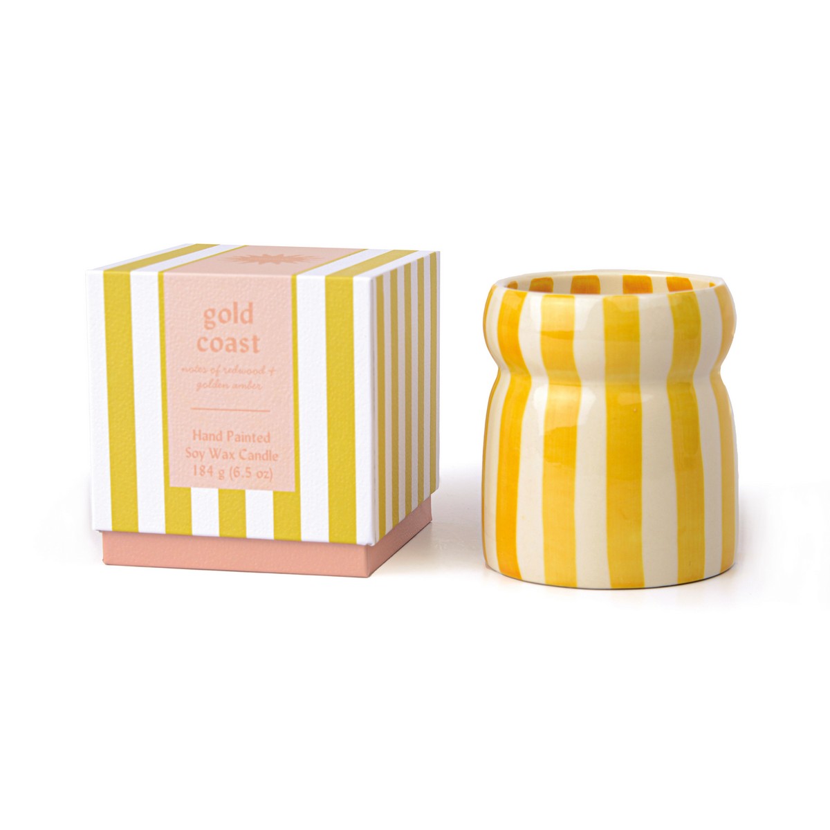 Paddywax Cabana Gold Coast - Φυτικό Κερί 184gr σε κίτρινο ριγέ κεραμικό δοχείο