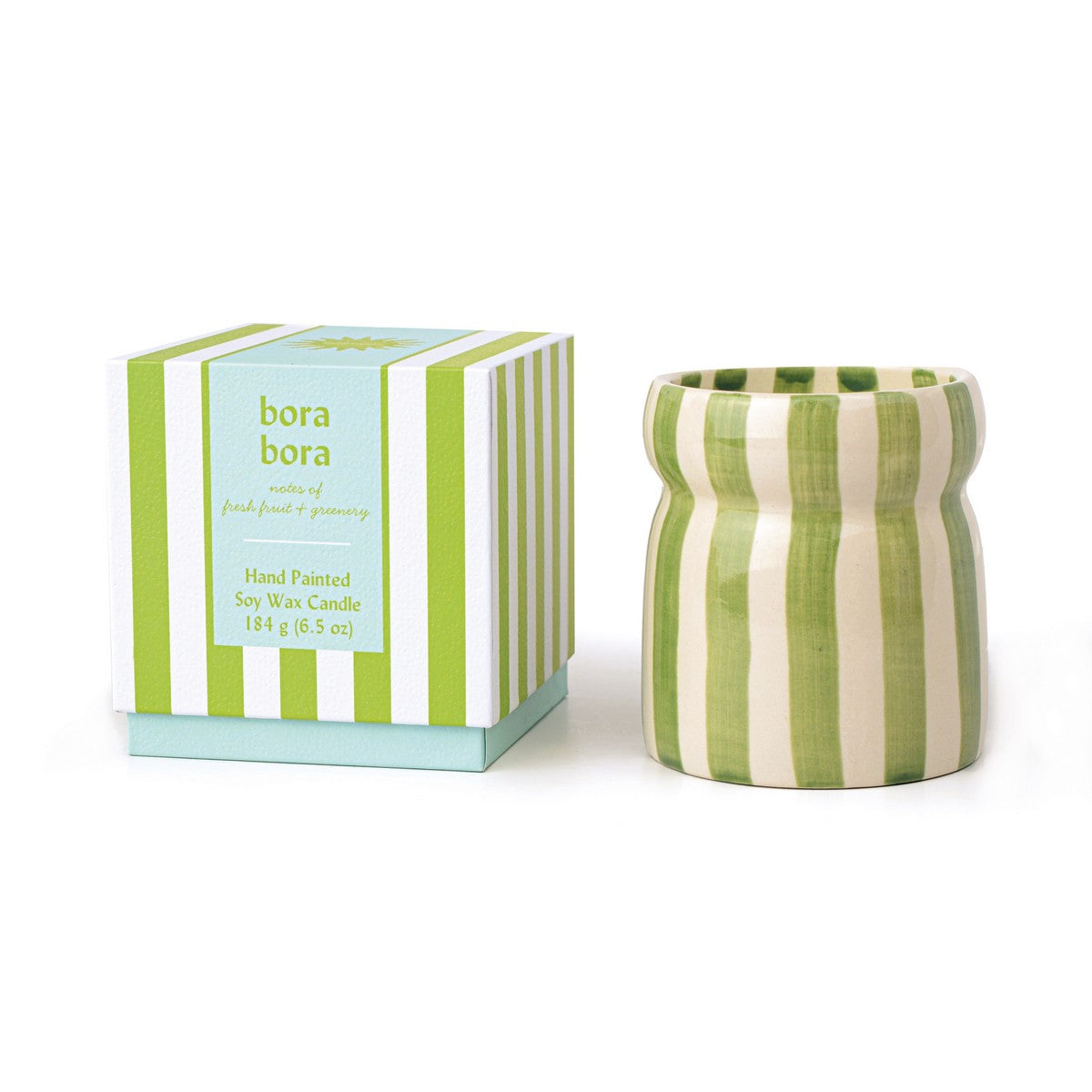 Paddywax Cabana Bora Bora - Φυτικό Κερί 184gr σε πράσινο ριγέ κεραμικό δοχείο