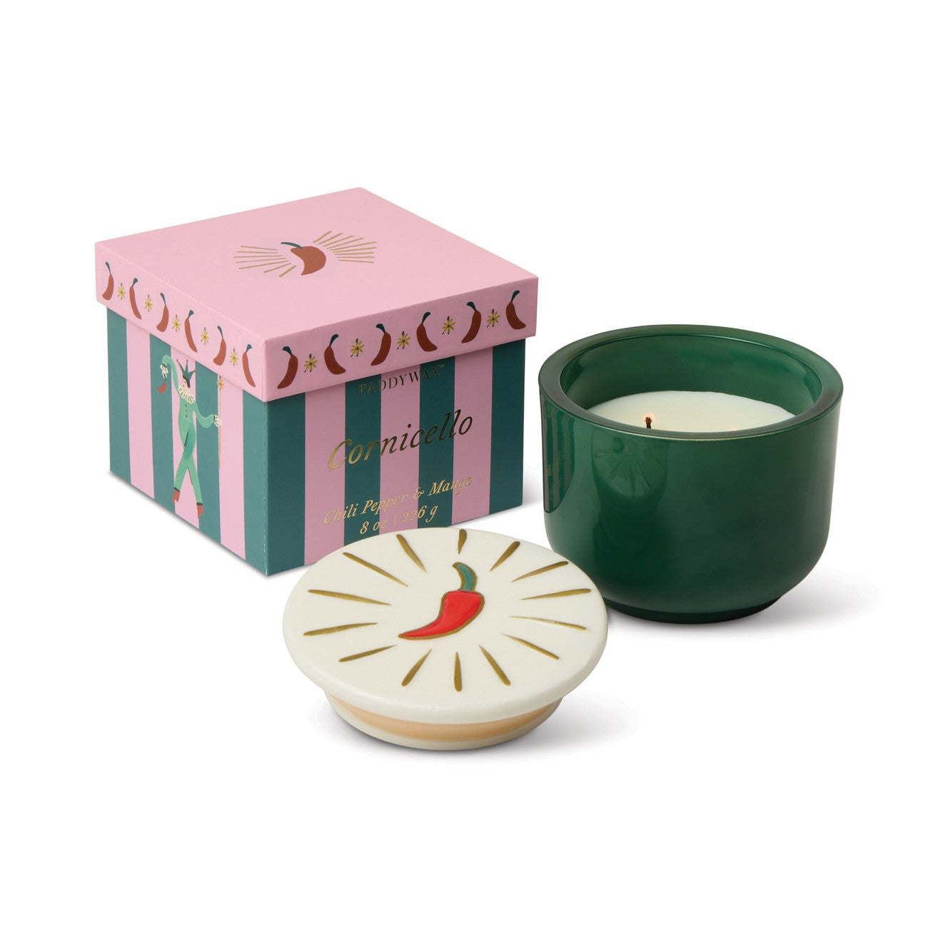 Paddywax Charmed Chili Pepper & Mango - κερί σόγιας σε πράσινο γυάλινο δοχείο 226gr