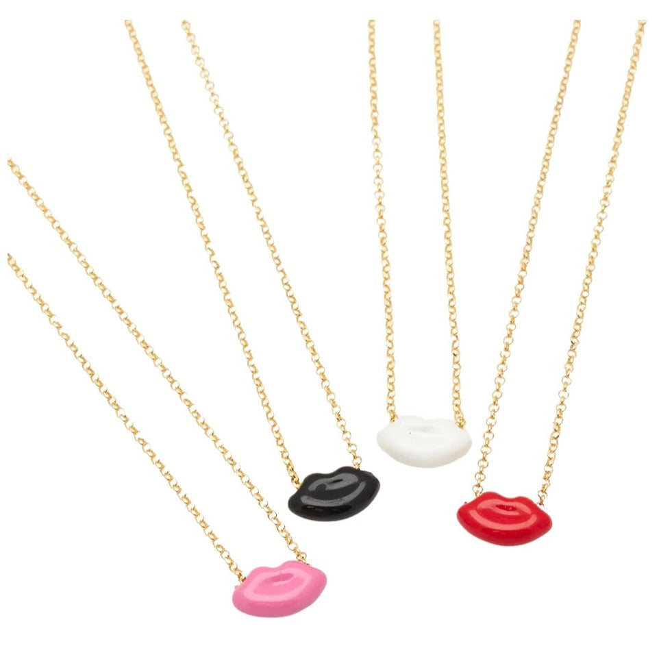 White in Athens - Ασημένιο Κολιέ Lips Σμάλτο Κόκκινο