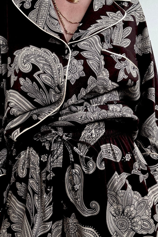 Lumina - PJ Chic Style Σετ Παντελόνα με Πουκαμίσα σε Λαχούρια Μαύρο