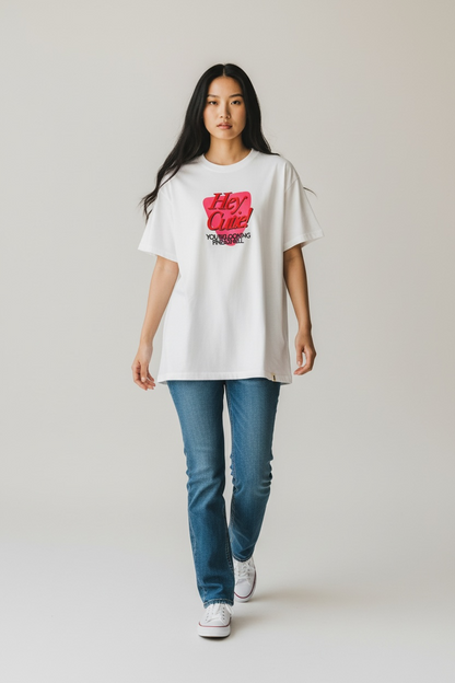New Age Oversized Μακό T-shirt Hey Cutie