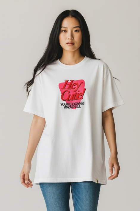 New Age Oversized Μακό T-shirt Hey Cutie