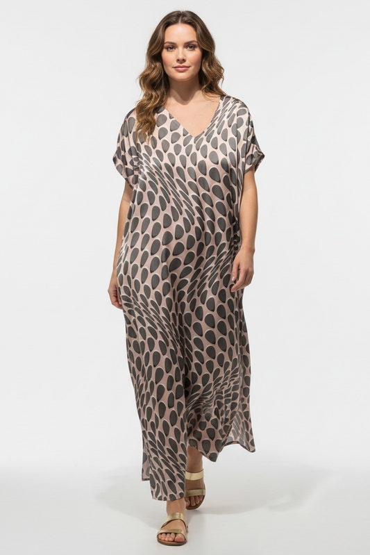 Anlyta - Oversized Καφτάνι Silk Touch Claudette Camel & Grey