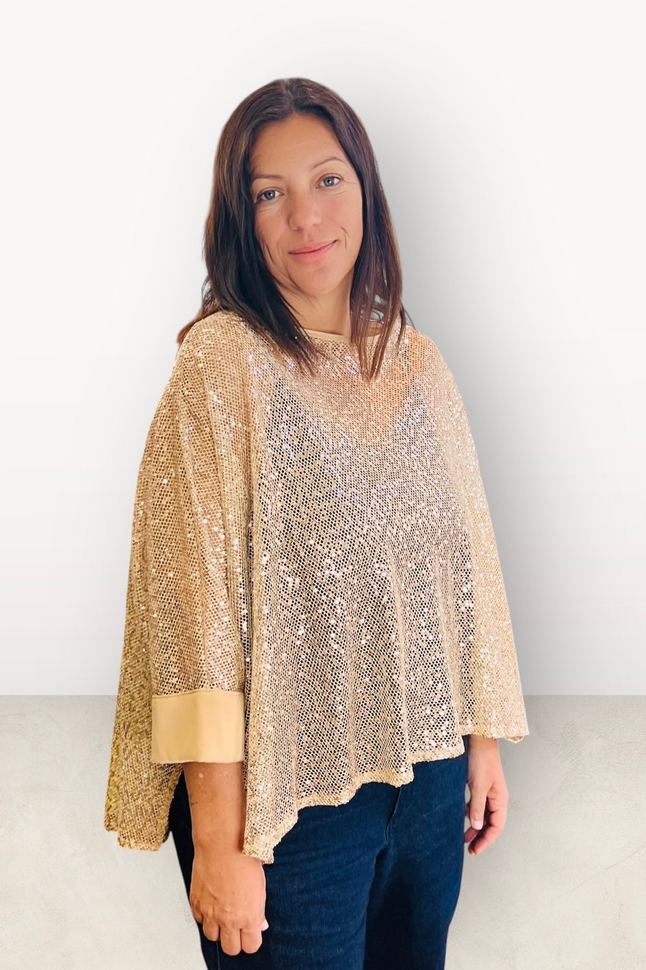 Figaro - Μπλούζα Δικτυωτή με Σατέν Λεπτομέρειες σε Χρυσή Απόχρωση