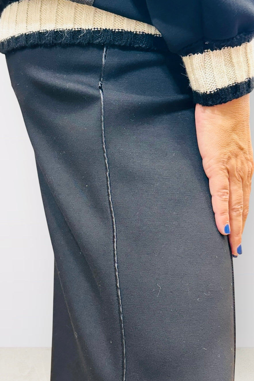 Figaro - Φαρδιά Παντελόνα με Λάστιχο & Ρίγα στο Πλάι Μαύρη