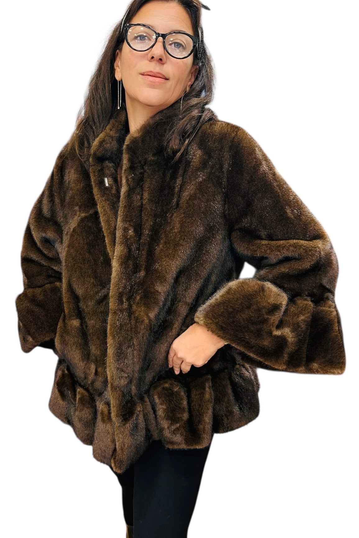 Charizma - Συνθετική Γούνα με Βολάν Καφέ