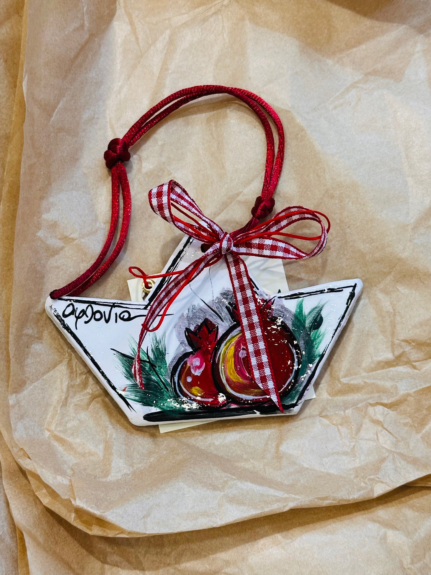 Ψαρόνι - Κεραμικό Γούρι Μικρό Καραβάκι Ρόδια Λευκό