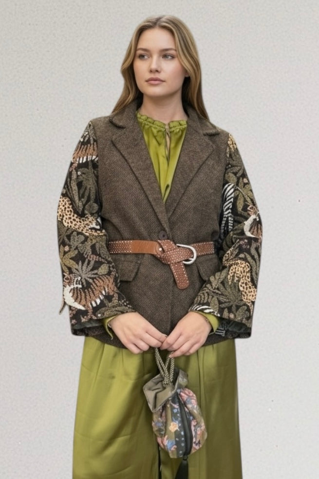 Charizma - Καφέ Σακάκι με Μπροκάρ Μανίκια