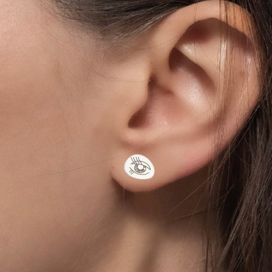 Pavlina Verouki Classic Eyes -  Σκουλαρίκια Μικρό Βότσαλο Ασημί