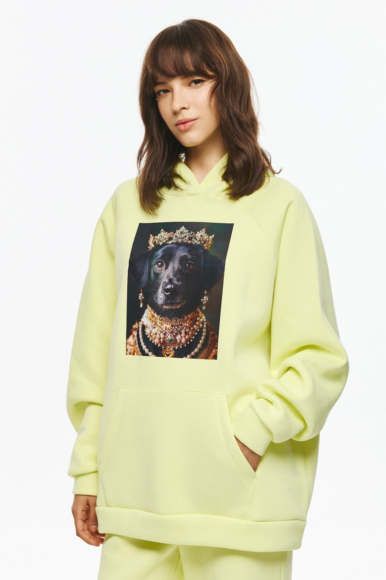 Unitee- Φούτερ Μπλούζα Κίτρινο με Κουκούλα με Σκύλο με Κορώνα