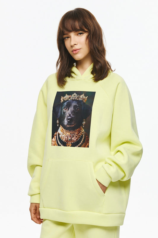 Unitee- Φούτερ Μπλούζα Κίτρινο με Κουκούλα με Σκύλο με Κορώνα