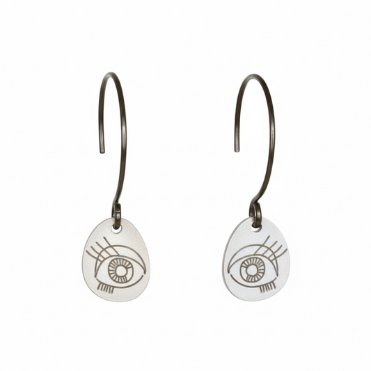 Pavlina Verouki Classic Eyes -  Σκουλαρίκια Κρίκοι Βότσαλο Ασημί