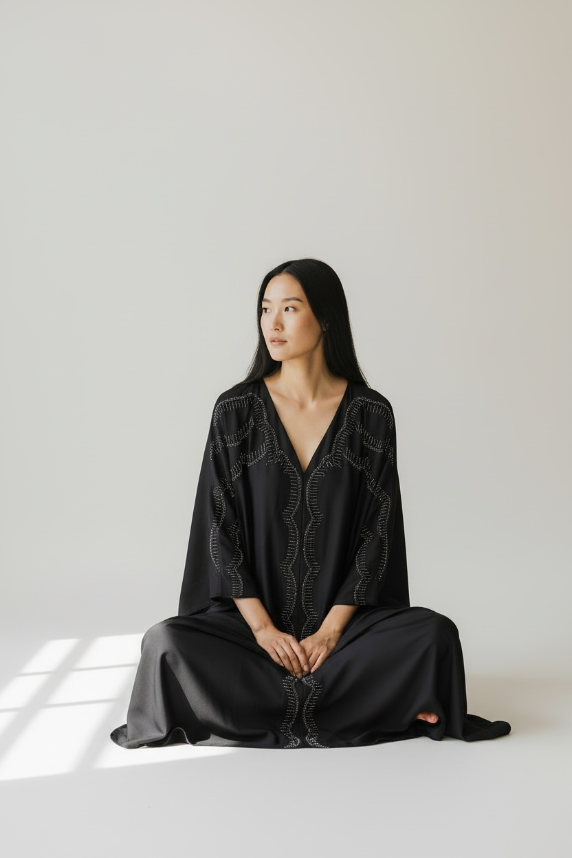 Charizma - Καφτάνι Με Διακοσμητικά Στρας & Αέρινη Γραμμή Μαύρο