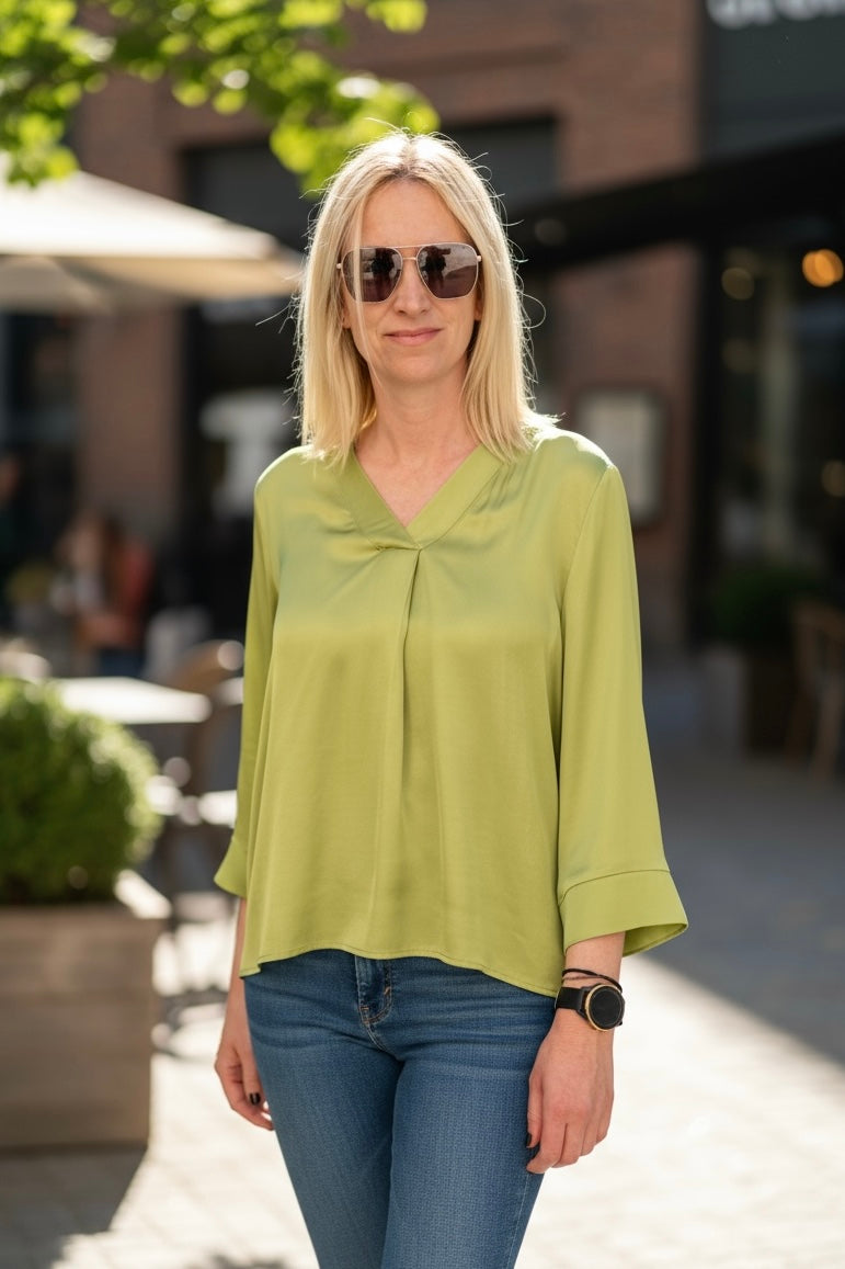 Cache Cache - Μπλούζα Σατέν Με Μακρύ Μανίκι Olive