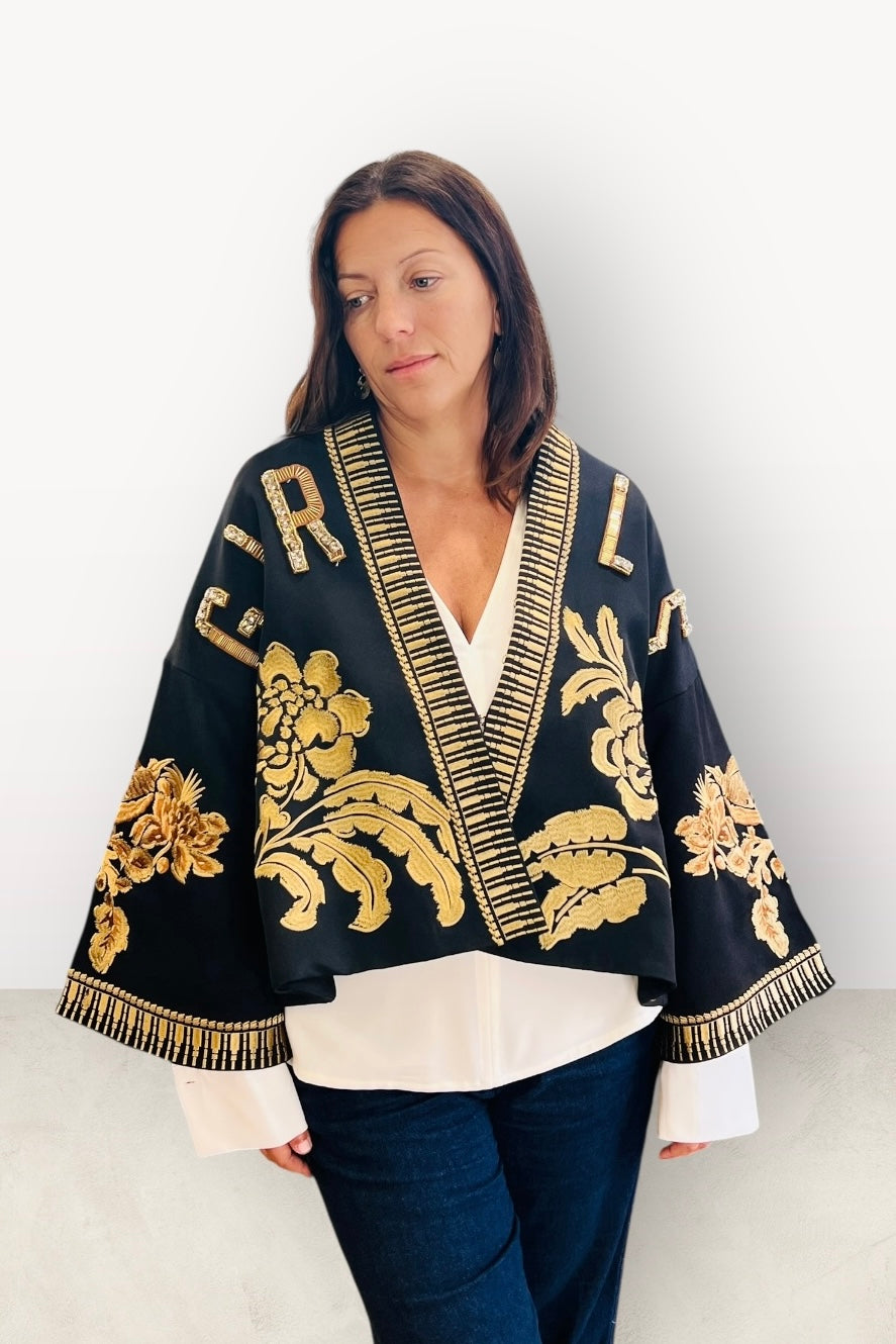 Charizma - Glam Μαύρο Α γραμμή Σακάκι με Χρυσό Κέντημα & Στρας