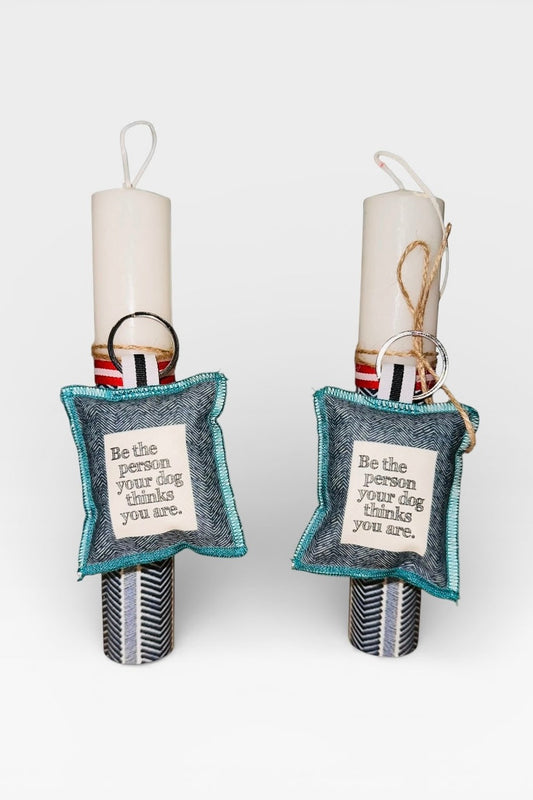 Maria Davilla - Λαμπάδα Χειροποίητη Με Μπρελόκ “Dog Person” Μπλε (Αντρική)