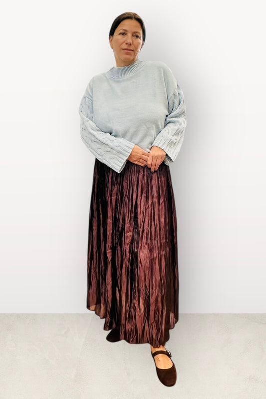 Charizma - Πλισέ Φούστα με Μεταλιζέ Απόχρωση Καφέ