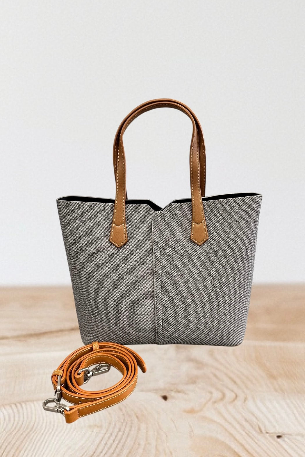 Charizma - Τσάντα Χειρός, Ώμου & Χιαστί σε Ανοιχτό Γκρι Υφασμάτινη Υφή με 2 Λαβές