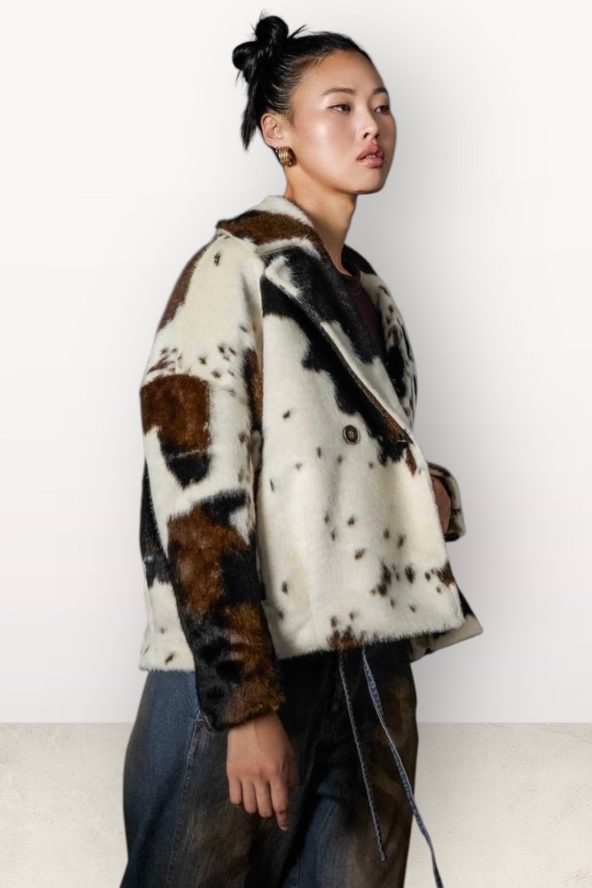 Charizma - Κοντό Πανωφόρι Pony skin με Φαρδιά Γραμμή