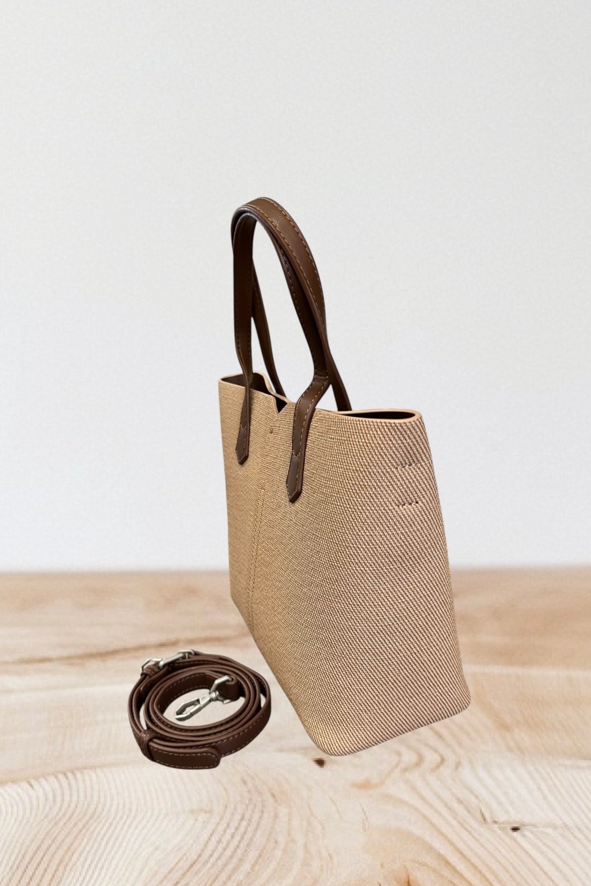 Charizma - Τσάντα Χειρός, Ώμου & Χιαστί σε Μπεζ Υφασμάτινη Υφή με 2 Λαβές