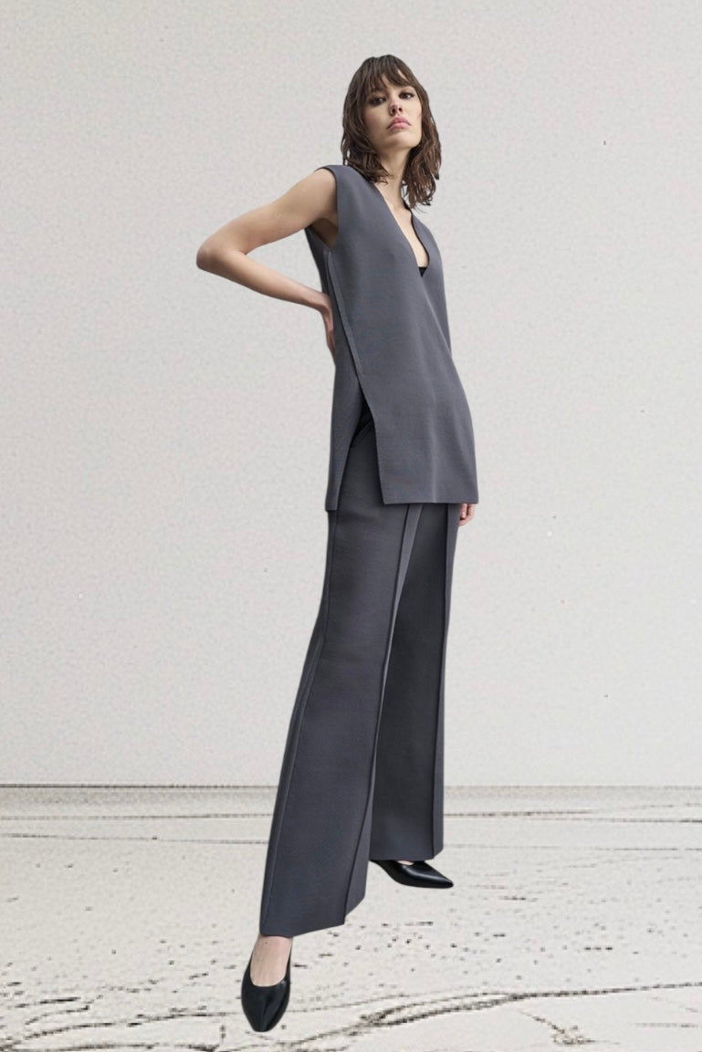 Tailor Made - Σετ Oversized V Neck Τουνίκ & Παντελόνα Γκρι