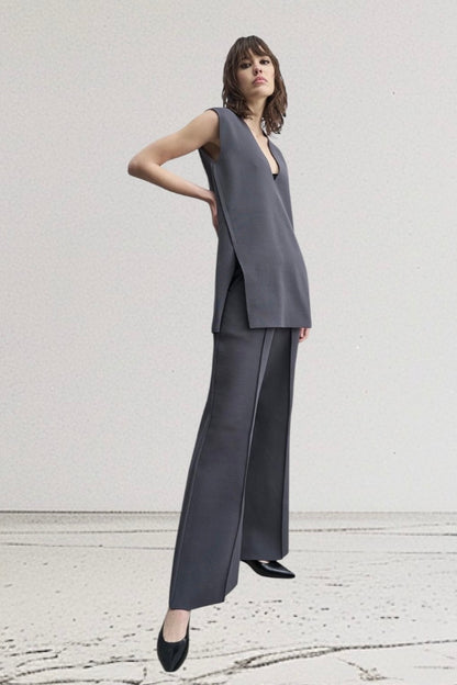 Tailor Made - Σετ Oversized V Neck Τουνίκ & Παντελόνα Γκρι
