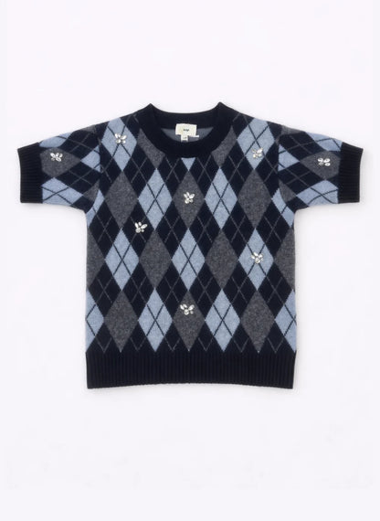An'ge - Nadriana Marine Πλεκτό Top Jacquard με Κεντημένα Διακοσμητικά