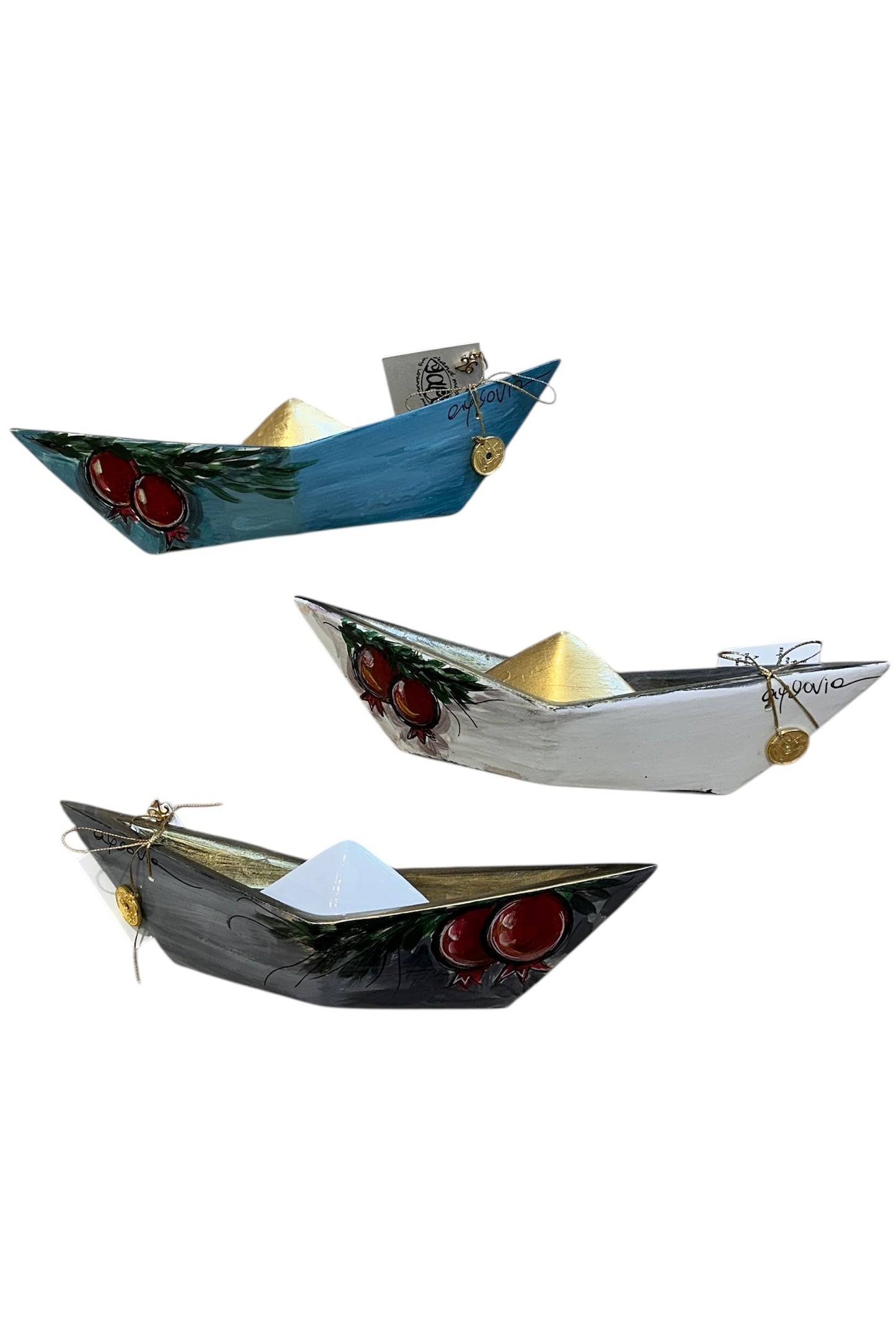 Ψαρόνι - Κεραμικό Γούρι Γκρι Βάρκα "Αφθονία"