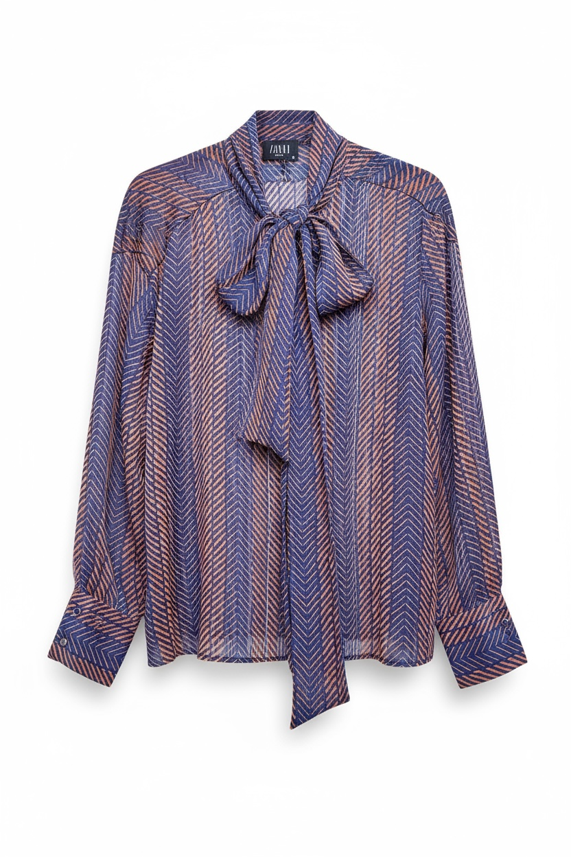 Figaro - Μπλε Πουκάμισο με Γιάλαδες & Κορδέλα στον Λαιμό