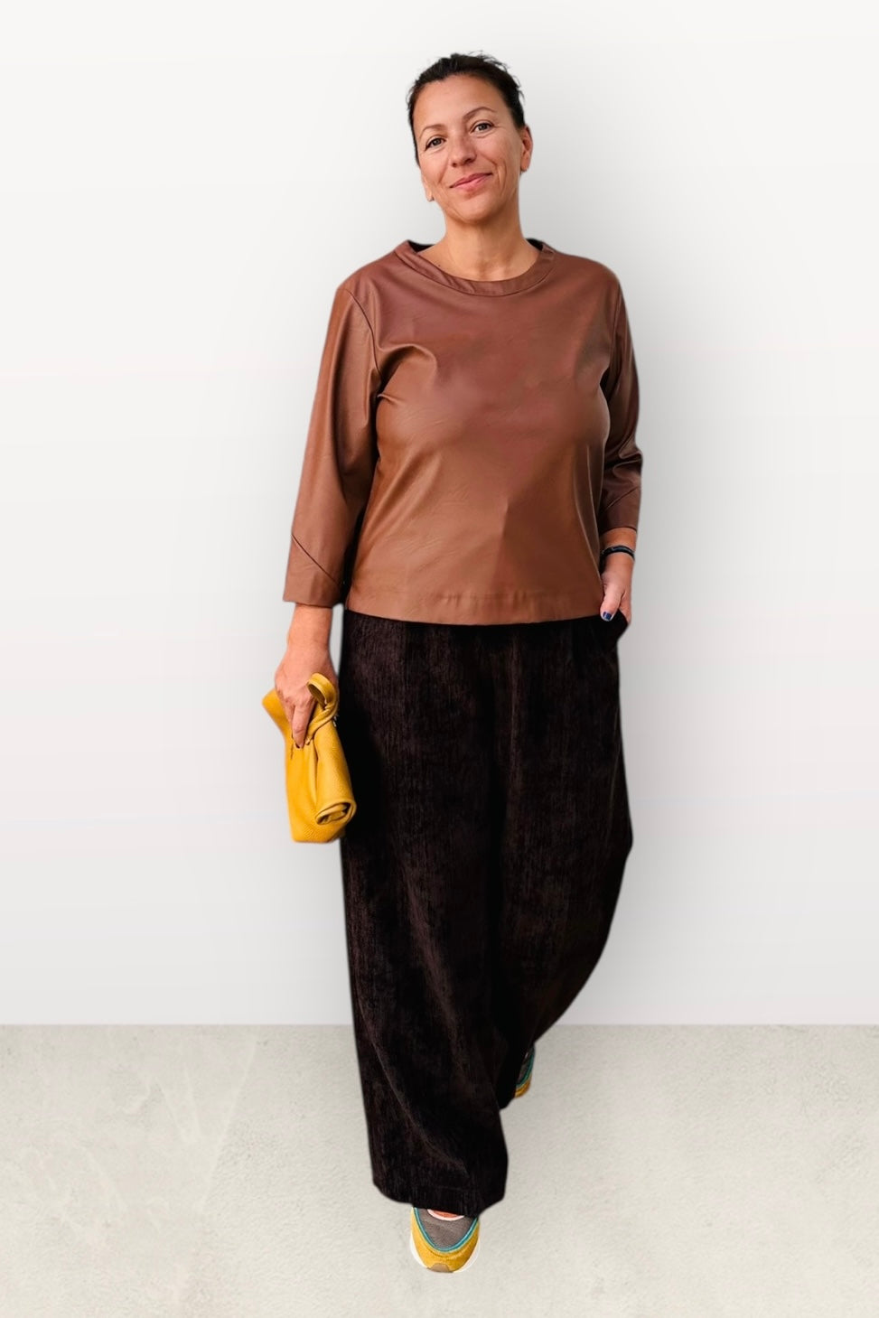 Lumina - Παντελόνι με Λάστιχο Πίσω, Πλαϊνές Τσέπες & Φερμουάρ Καφέ