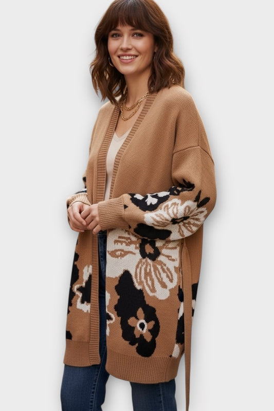 Figaro - Πλεκτή Μακριά Ζακέτα Belted Knit Καφέ