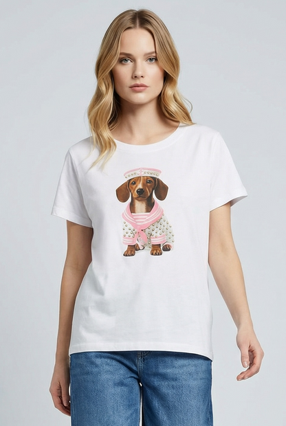 Charizma - Λευκό Μακό T- shirt Oversized Με Στάμπα Σκυλάκι Ροζ Nautical Style