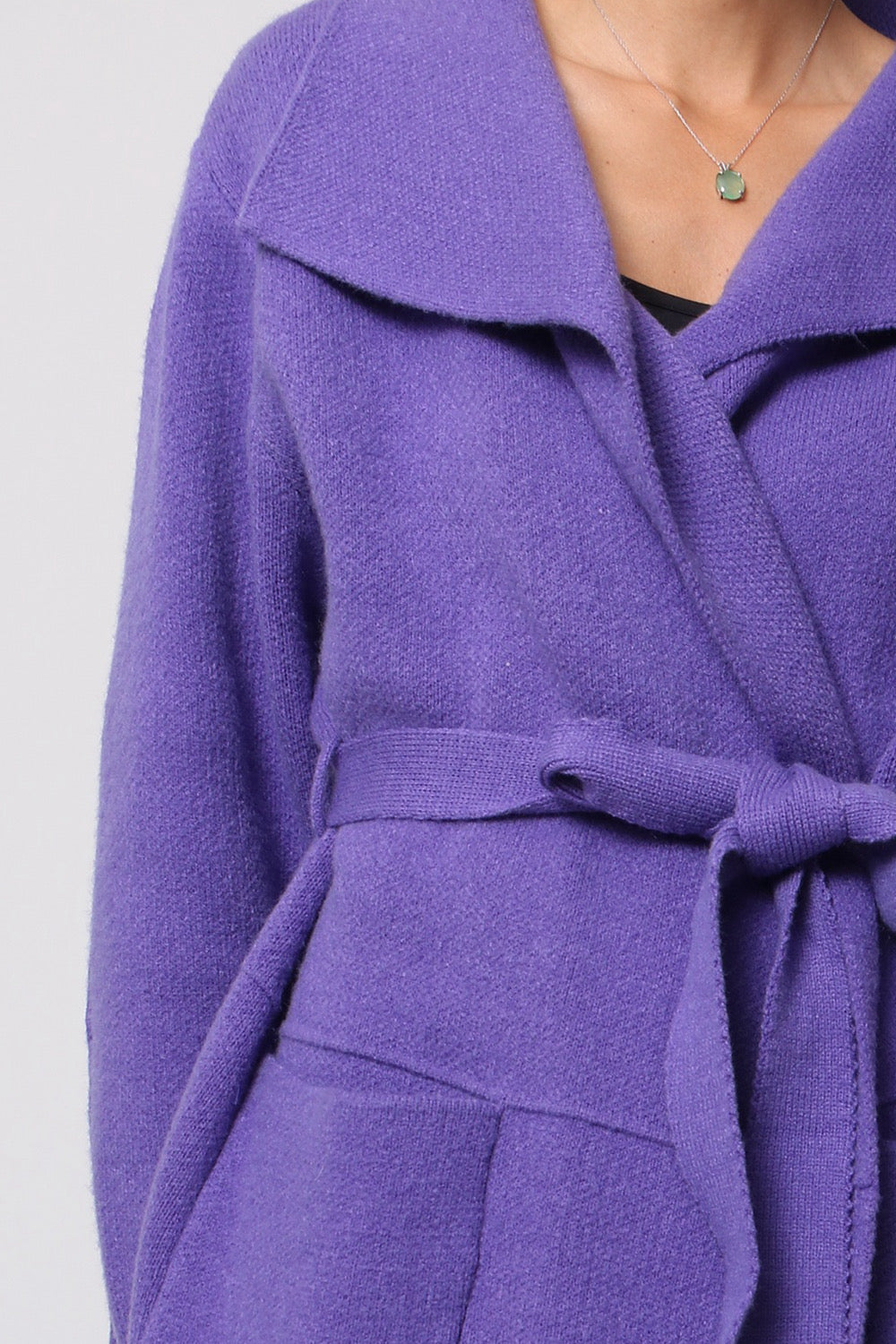 Orlinn - Μωβ Ζακέτα Midi με Τσέπες, Ζώνη & Σκισίματα στο Πλάι