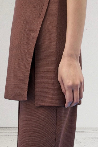 Tailor Made - Σετ Oversized V Neck Τουνίκ Και Παντελόνα Καφέ