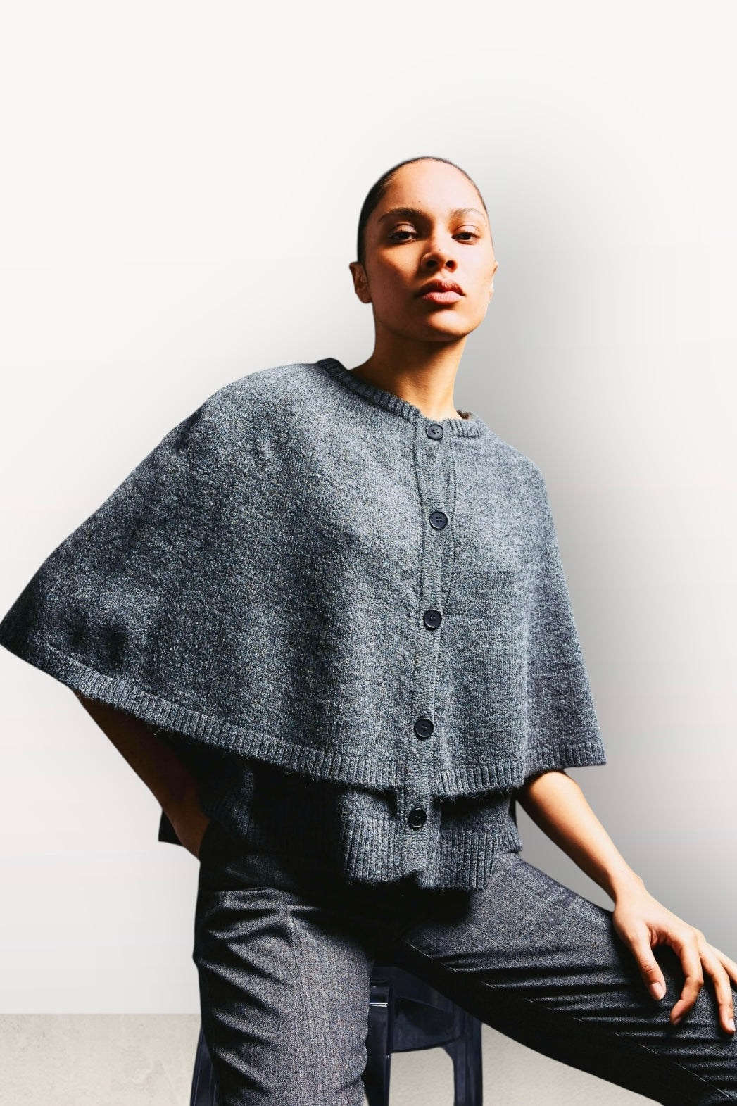 Tailor Made - Πλεκτό Πουλόβερ Κάπα Γκρι