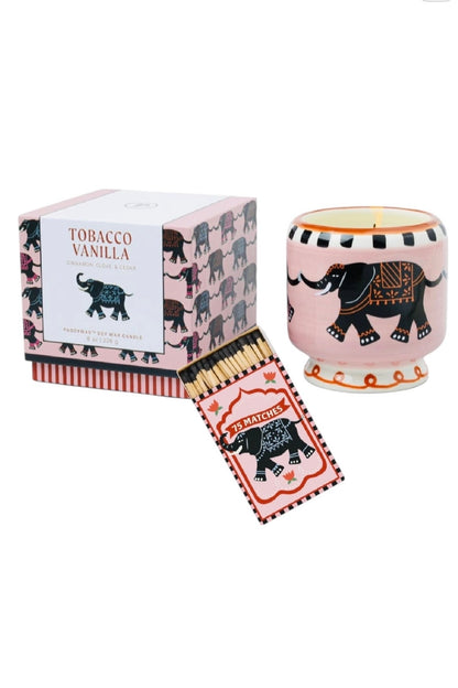 Paddywax A dopo Elephant - Κεραμικό κερί σόγιας, Tobacco Vanilla 226gr & Σπίρτα 75 τεμ