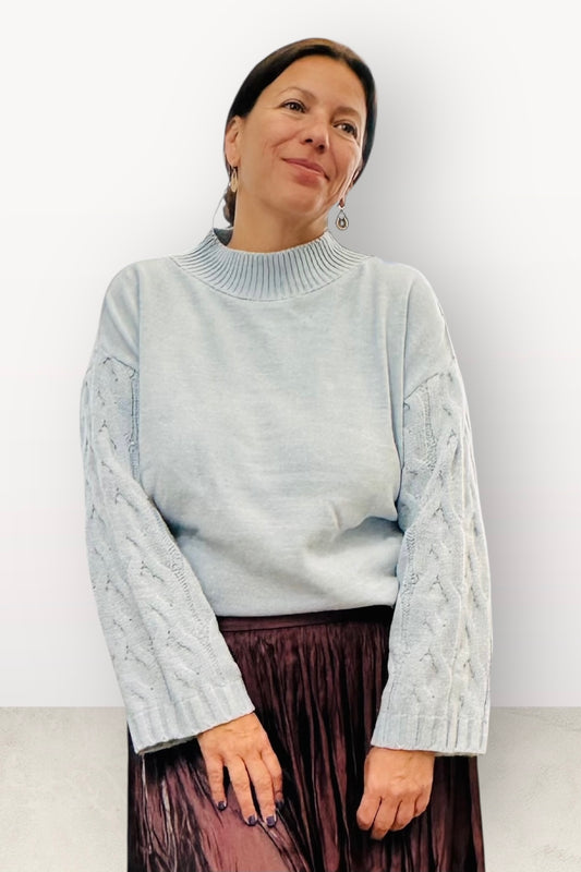 Figaro - Πλεκτό Πουλόβερ Με Πλέξη Στα Μανίκια Γαλάζιο